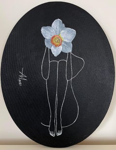 Narcissus (Daffodil) - line drawing woman figure with flower