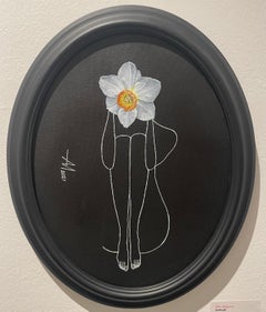 Narcissus (Daffodil) - line drawing woman figure with flower