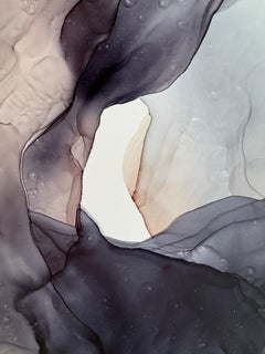 Velo notturno - dipinto astratto, realizzato in grigio-blu e beige