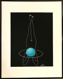 Outer orbit (planet) - line drawing woman figure with a  turquoise planet