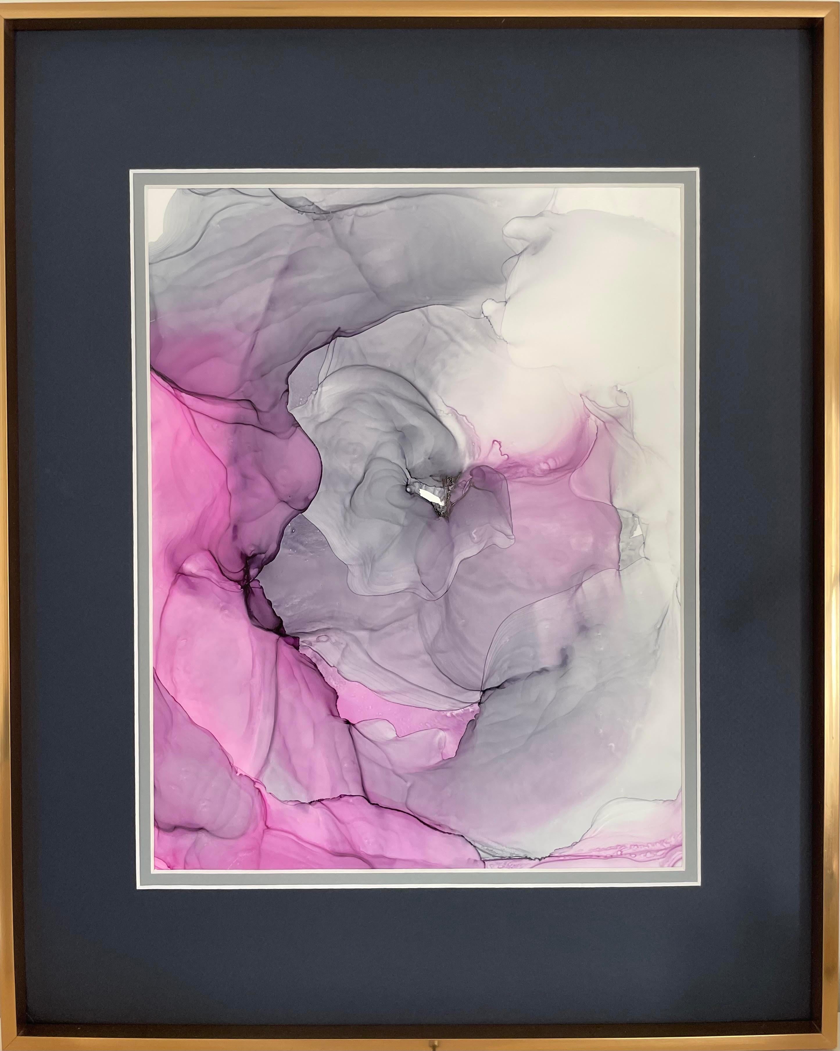 Rosa Träume - Abstraktionskunst, in Grau, Rosa und Fuchsia gefertigt