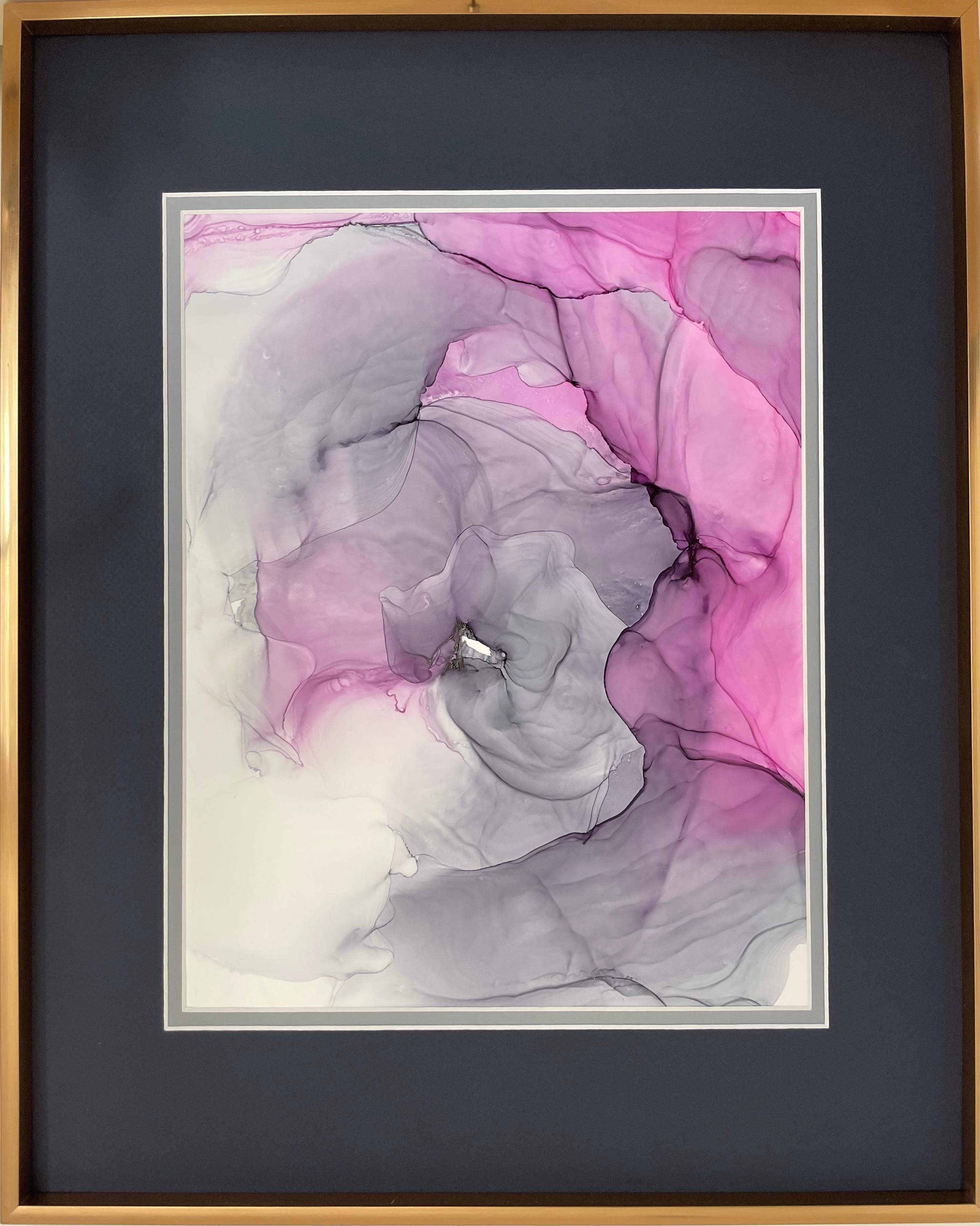 Rosa Träume II - Abstraktionskunst, in grau, rosa und fuchsiafarben gefertigt