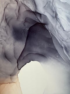 Abismo Suave - pintura abstracta, realizada en color gris-azul, marrón, beige