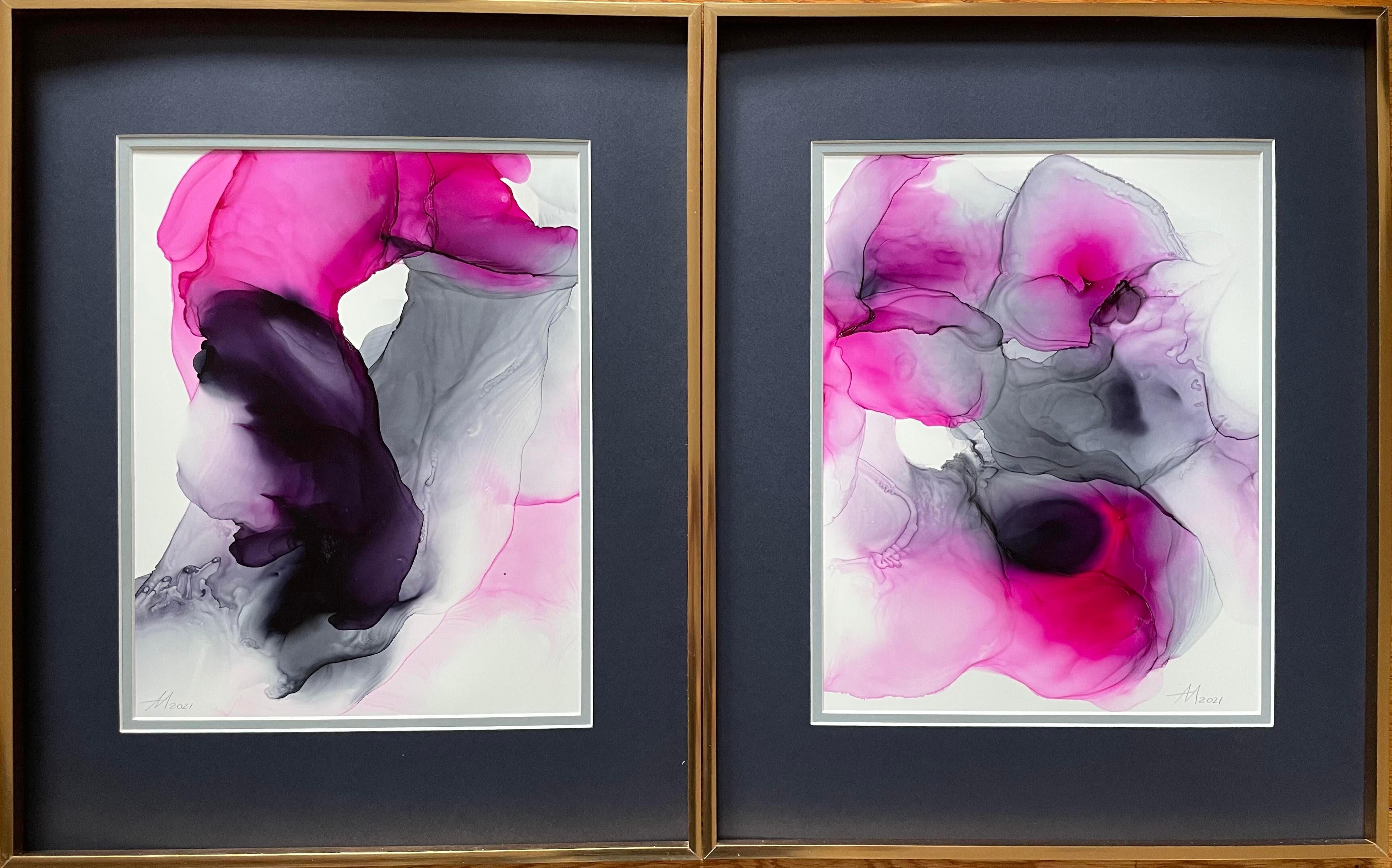 Der Garten der Freude - Abstraktionskunst, in Rosa, Violett und Grau gefertigt