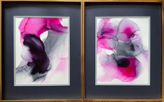 Le jardin des plaisirs - art d'abstraction, réalisé en rose, violet et gris 