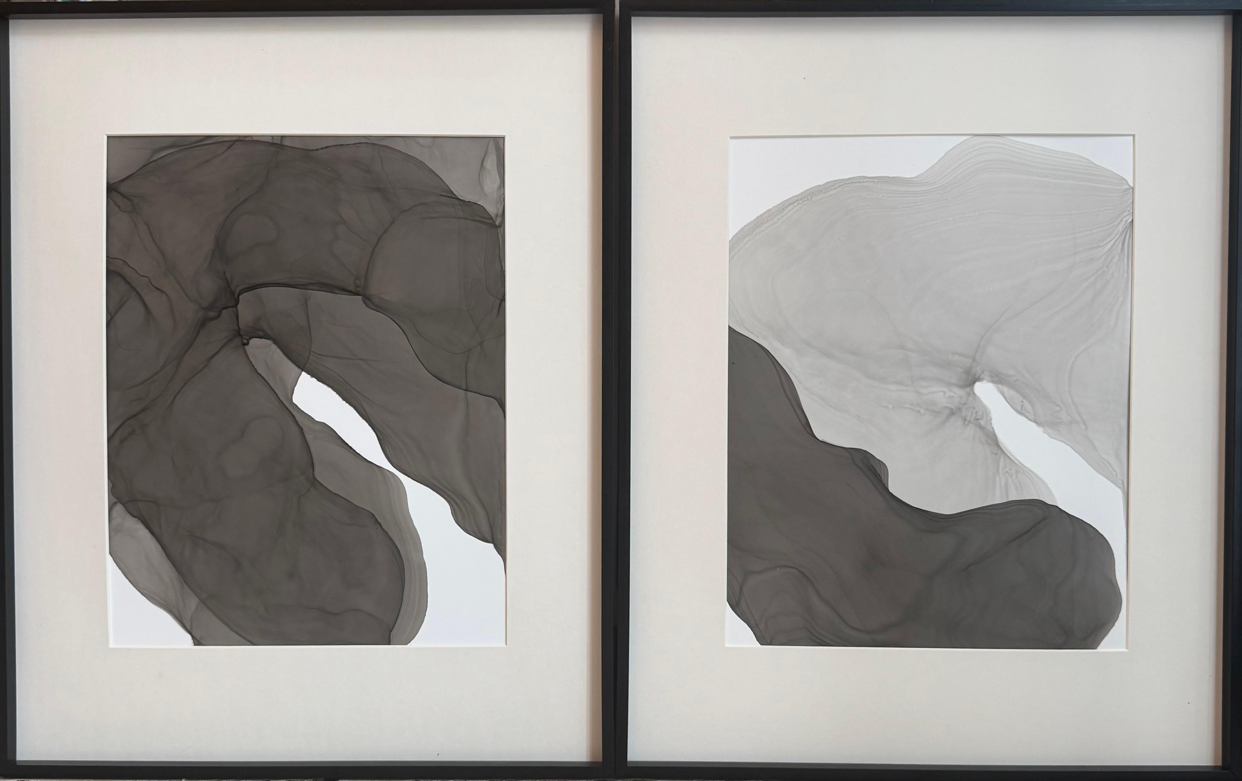 Mila Akopova Abstract Drawing - The Pale Pursuit - abstraction art, made in gray, black  and white colors
