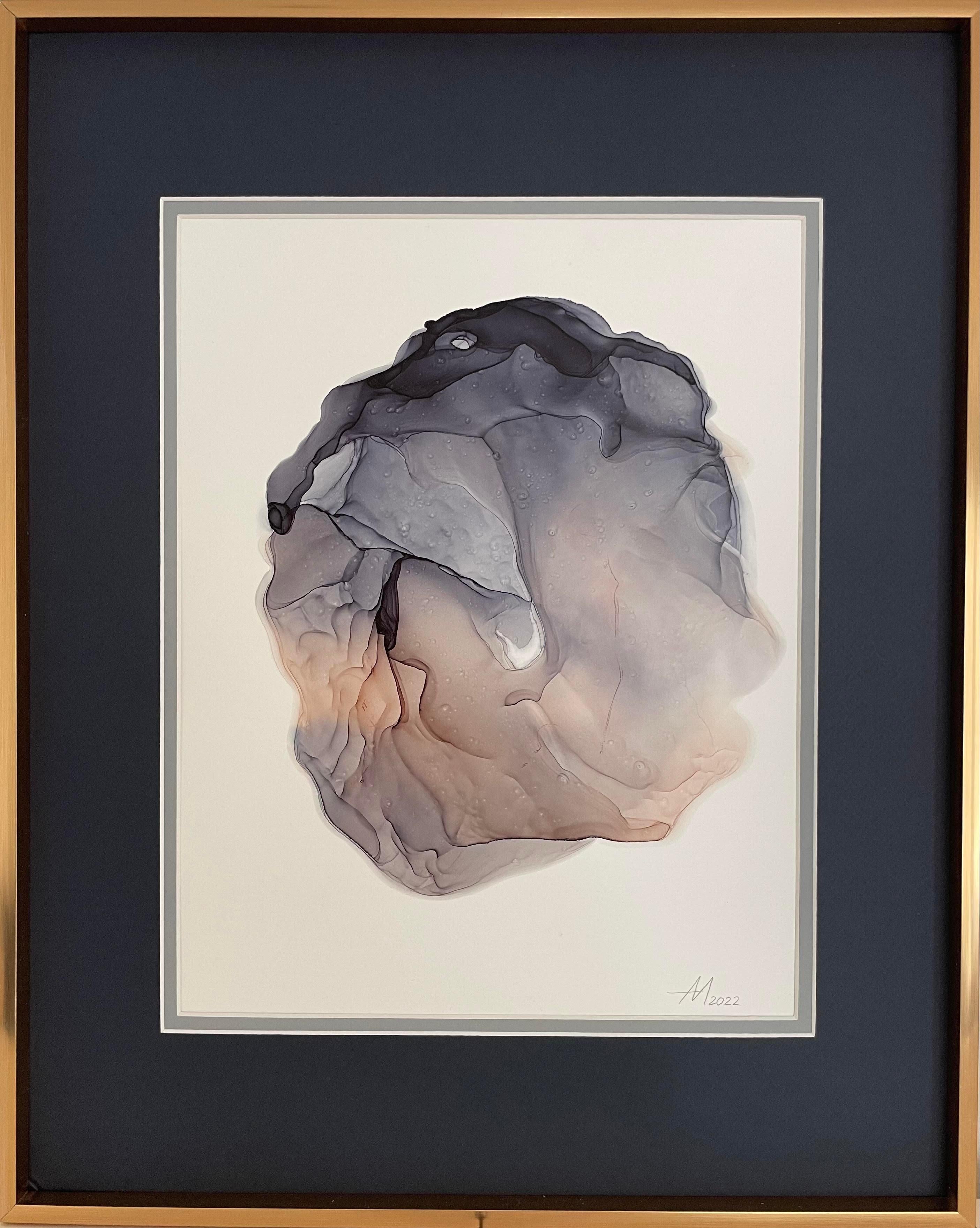 Sconosciuto - dipinto astratto, realizzato in blu, grigio e marrone