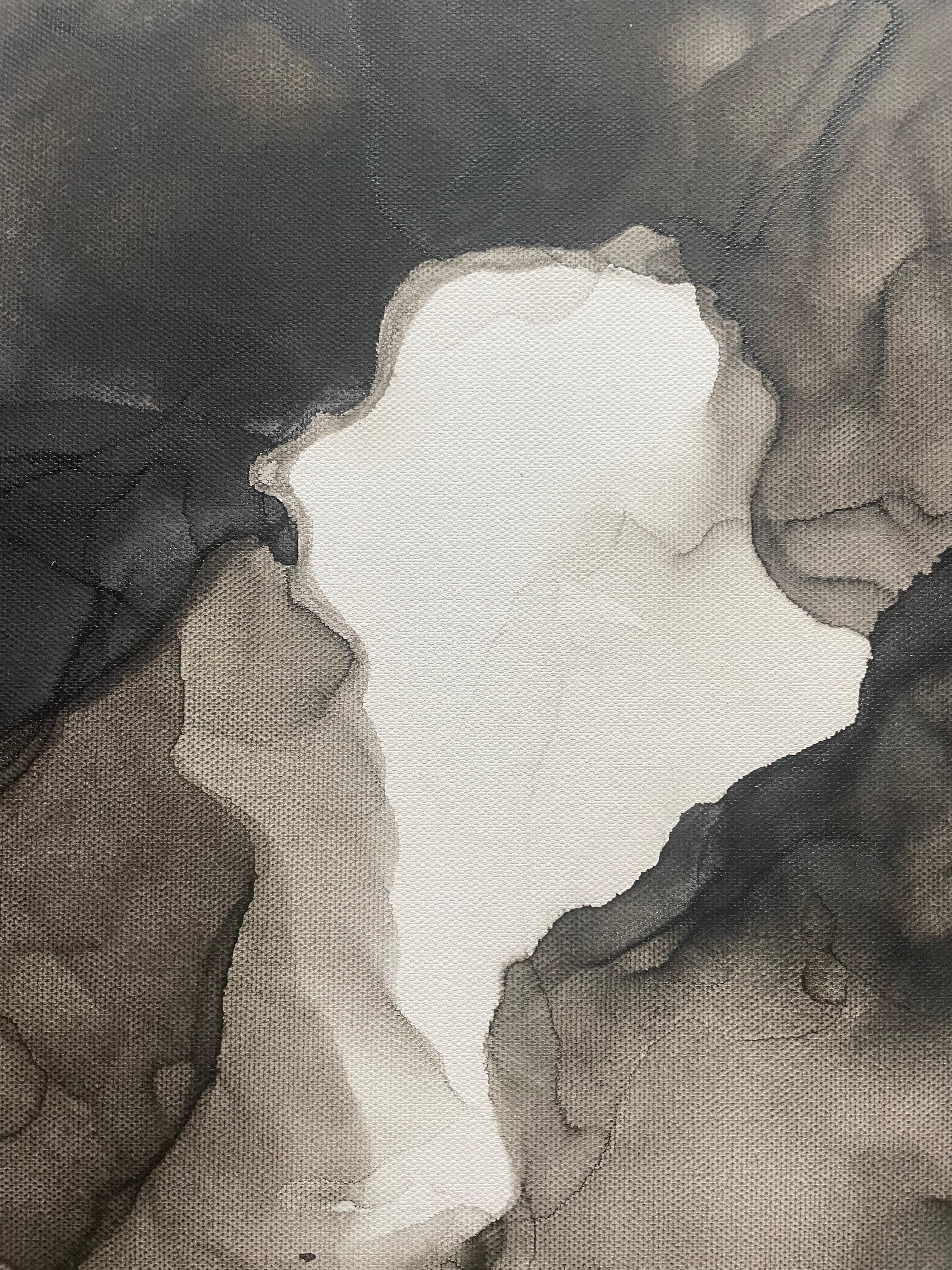 Untitled - abstract painting, made in black, grey color - Painting by Mila Akopova