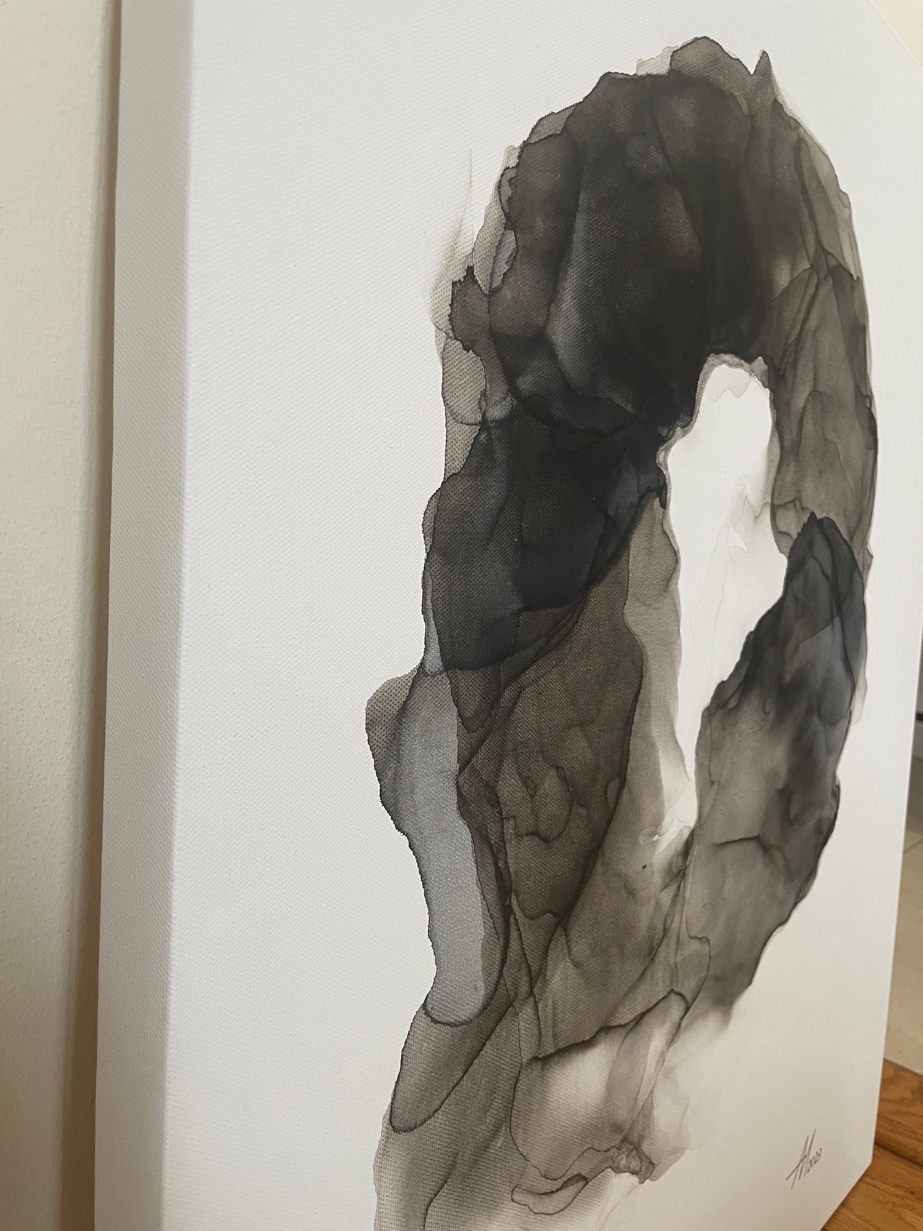 Ohne Titel – abstraktes Gemälde in schwarzer, grauer Farbe (Grau), Abstract Painting, von Mila Akopova