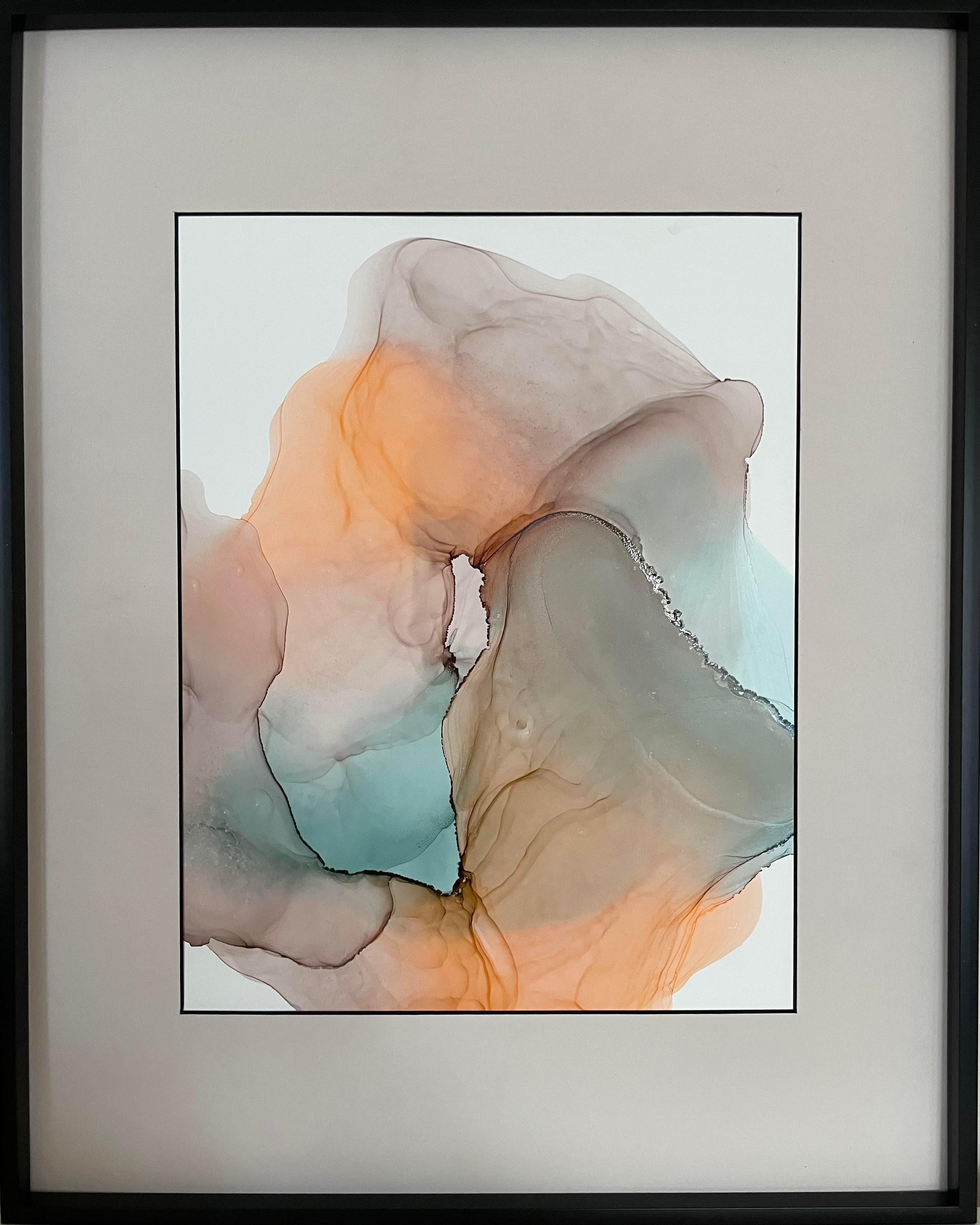 Mila Akopova Abstract Drawing – Ohne Titel - Abstraktionskunst, in Orange, Türkis und Braun gefertigt