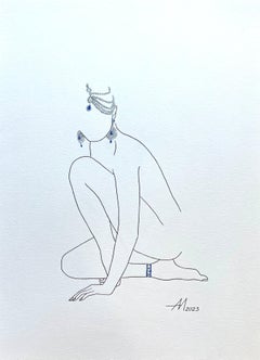 Waiting for the Maharaja- line drawing woman figure with jewelry