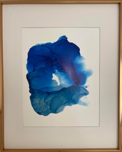 Wave - abstract painting, made in ultramarine blue color