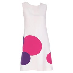 Mila Schon 1970s Ivory Silk Sleeveless Dress with Pink & Purple Circle Dots