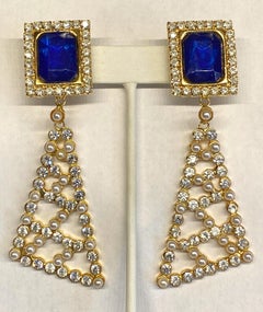 Mila Schon 1980 Gold with Rhinstone Triangle Pendant Earrings