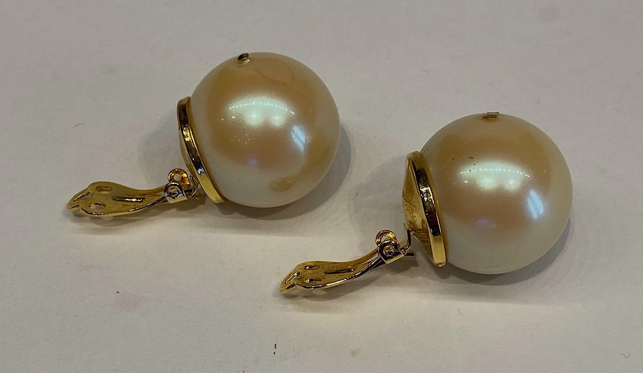 Mila Schon 1980s Large Faux Pearl Earrings In Excellent Condition In New York, NY
