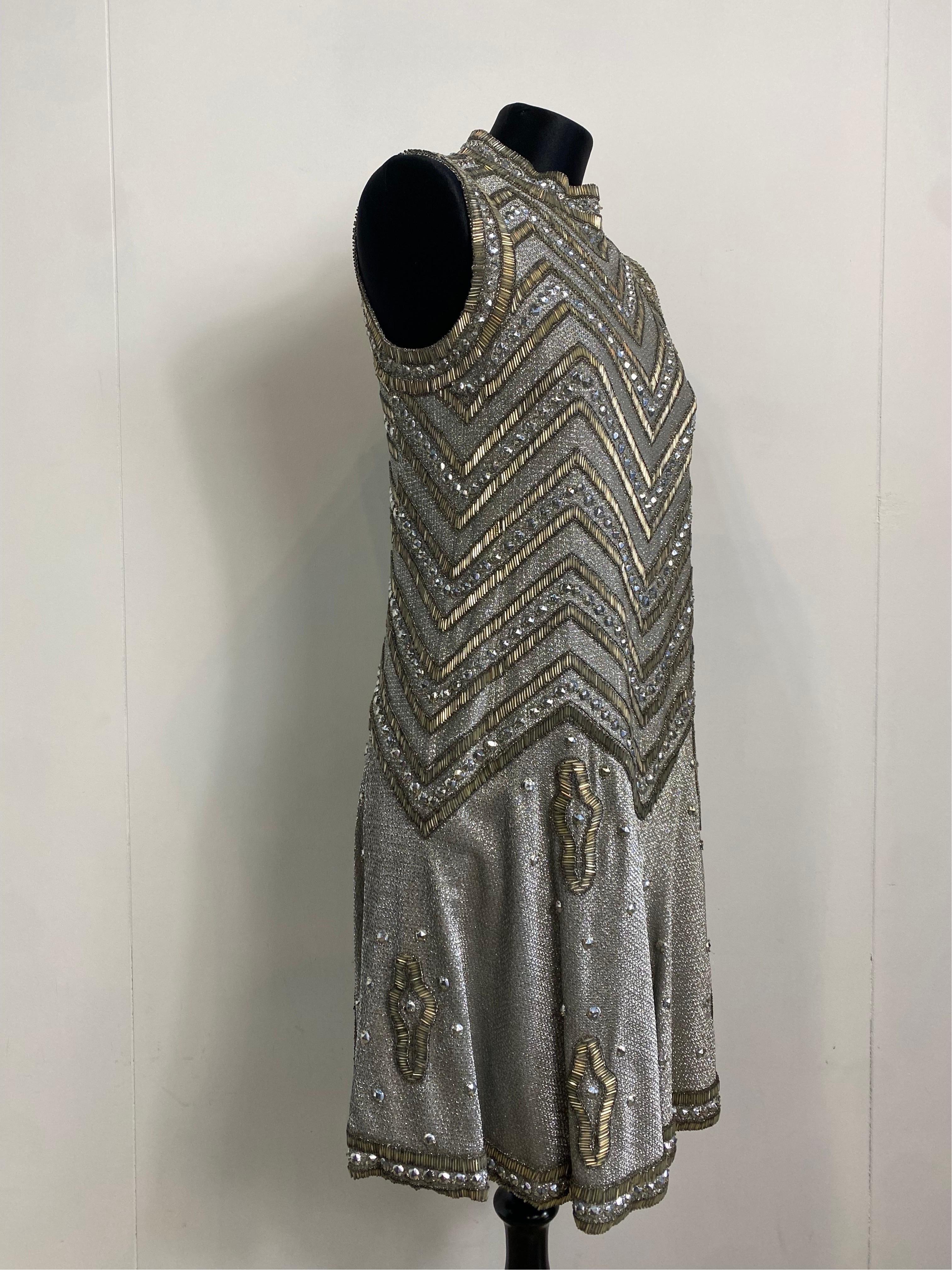 Gray Mila Schon 60s vintage jewelry paillettes mini Dress For Sale
