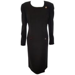 Vintage Mila Schon Black Double Breasted Long Sleeve Dress  
