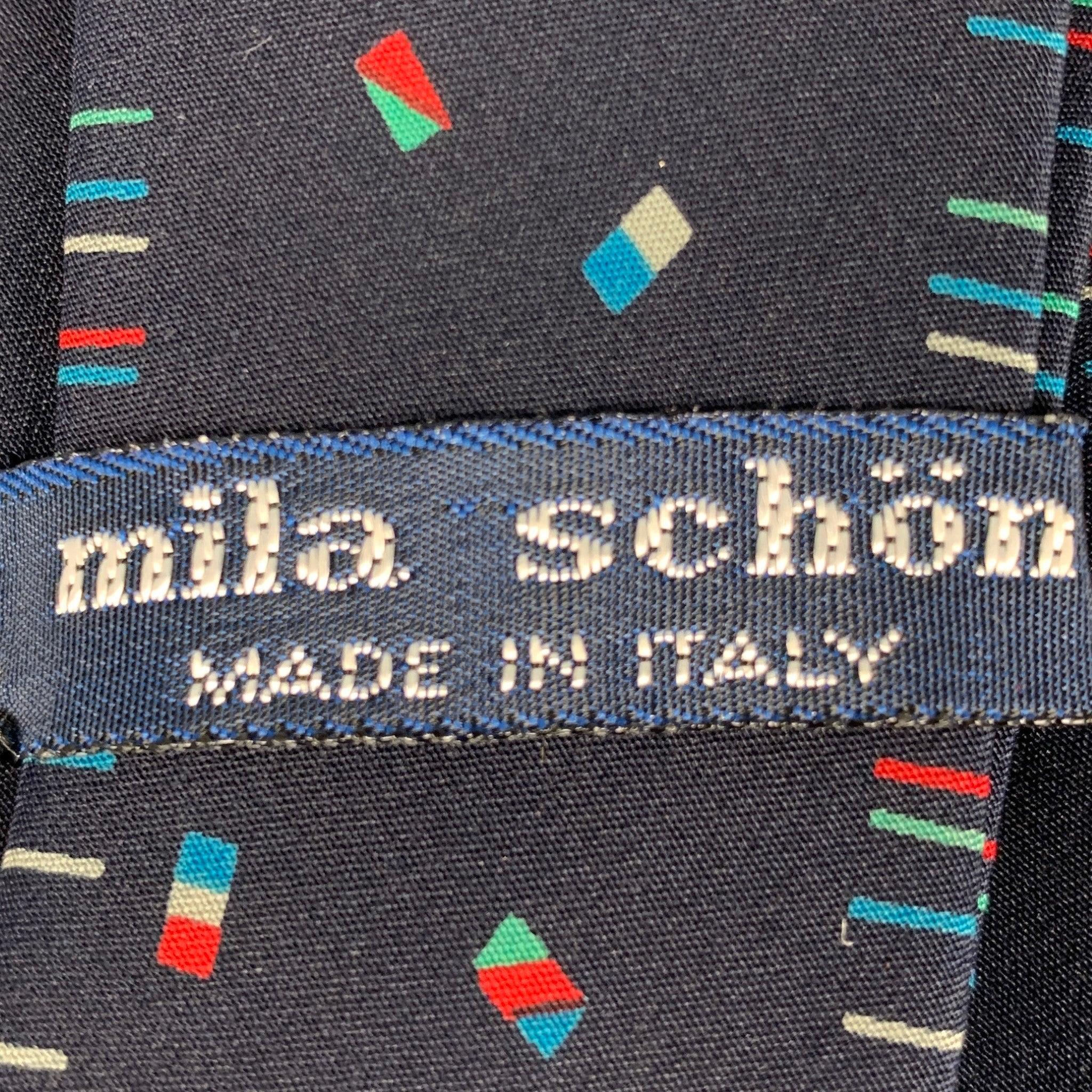 Men's MILA SCHON Black Multi-Color Flags Silk Tie For Sale