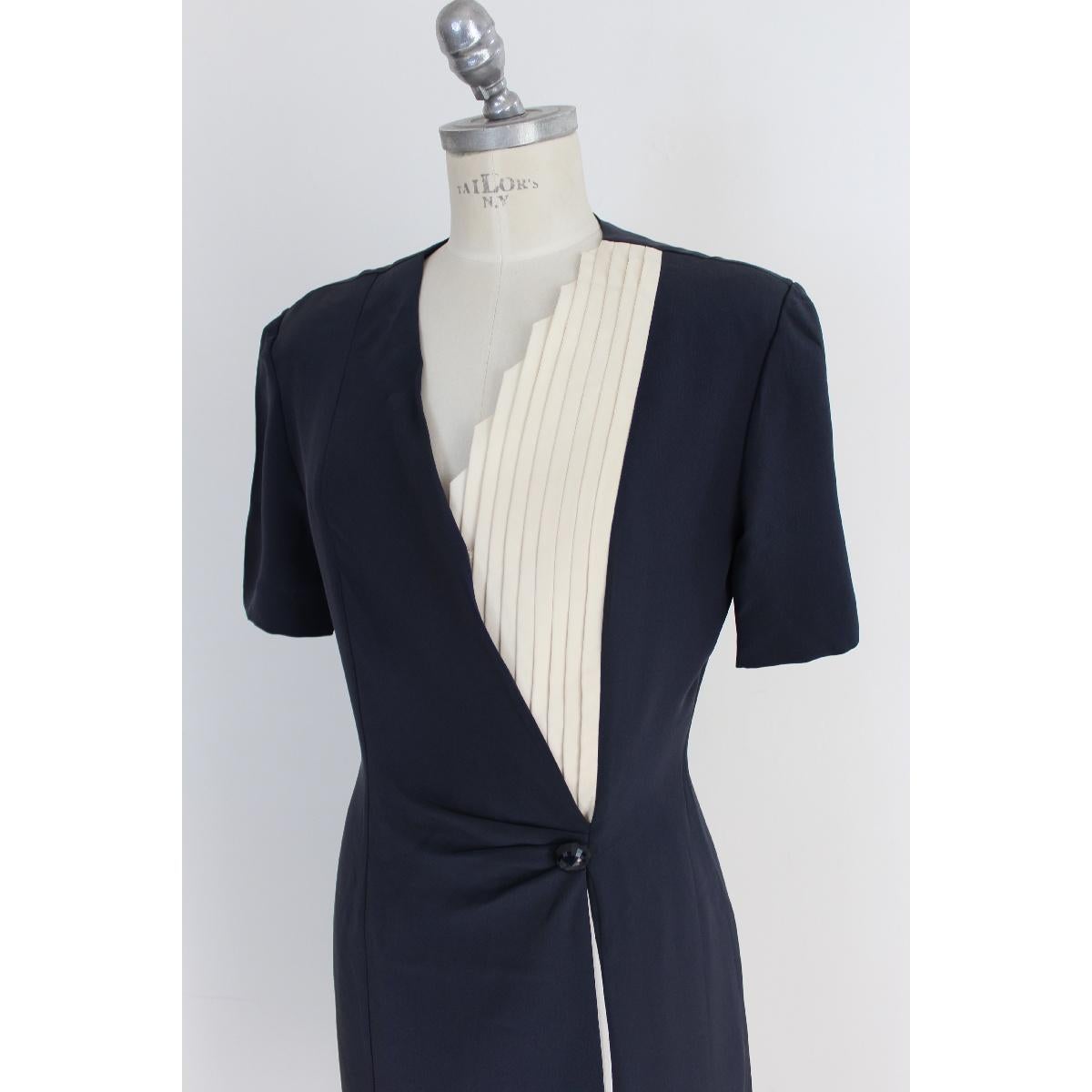 Mila Schon Blue Beige Silk Pleated Sheath Dress In New Condition In Brindisi, Bt