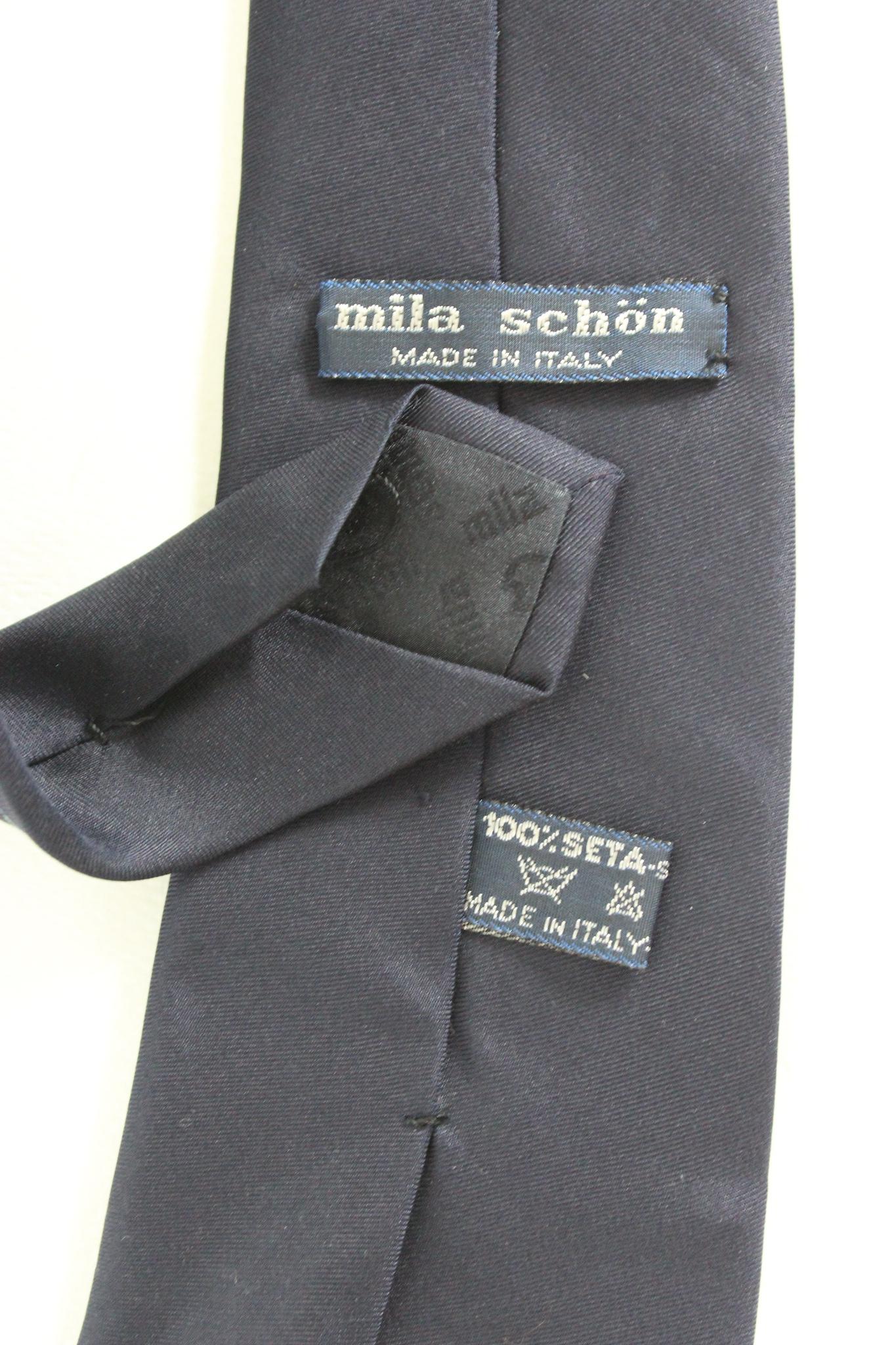 Mila Schon Blue Silk Vintage Tie 90s In Excellent Condition For Sale In Brindisi, Bt