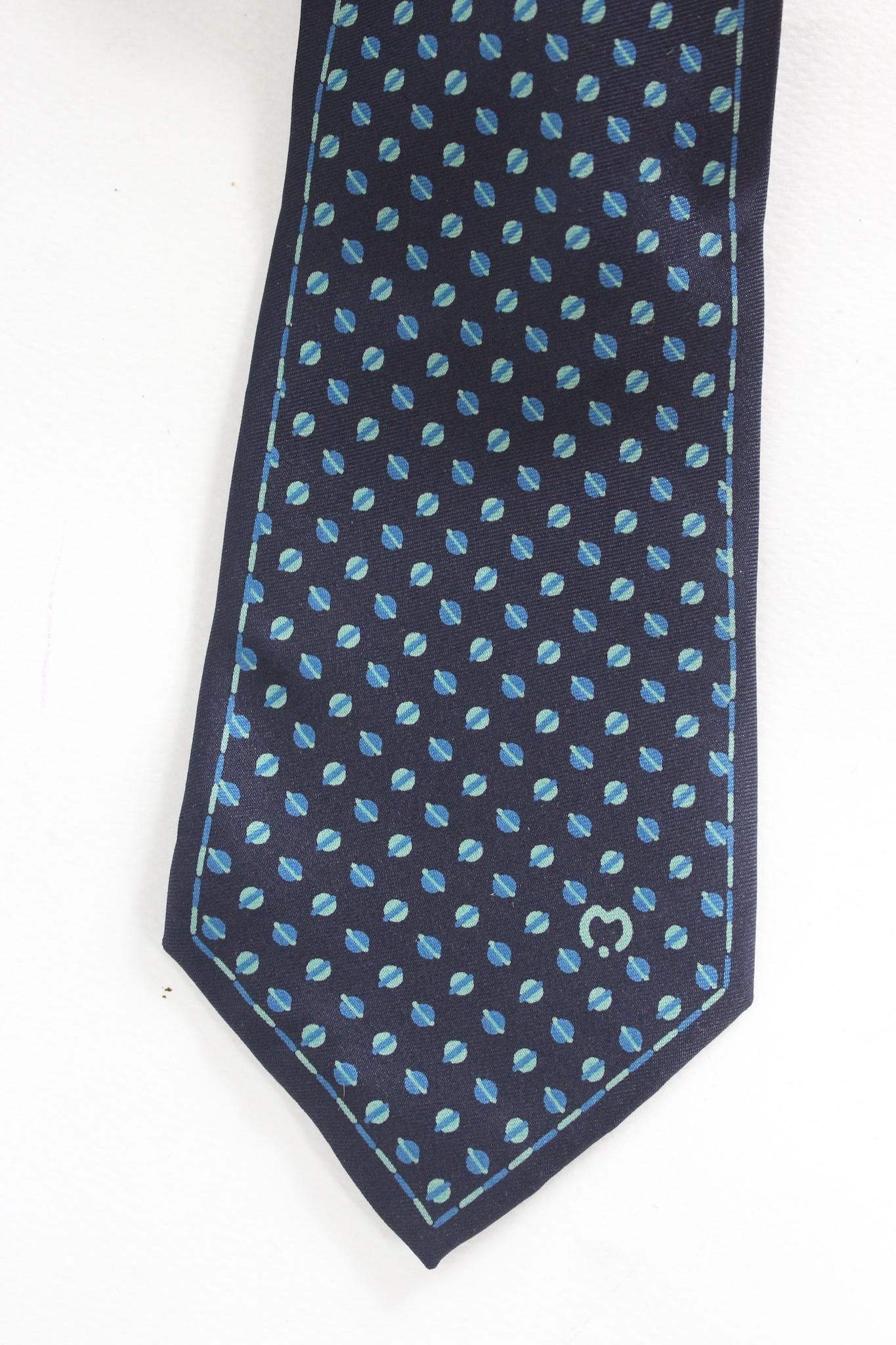 Cravate vintage en soie bleue de Mila Schon 90s Pour hommes en vente