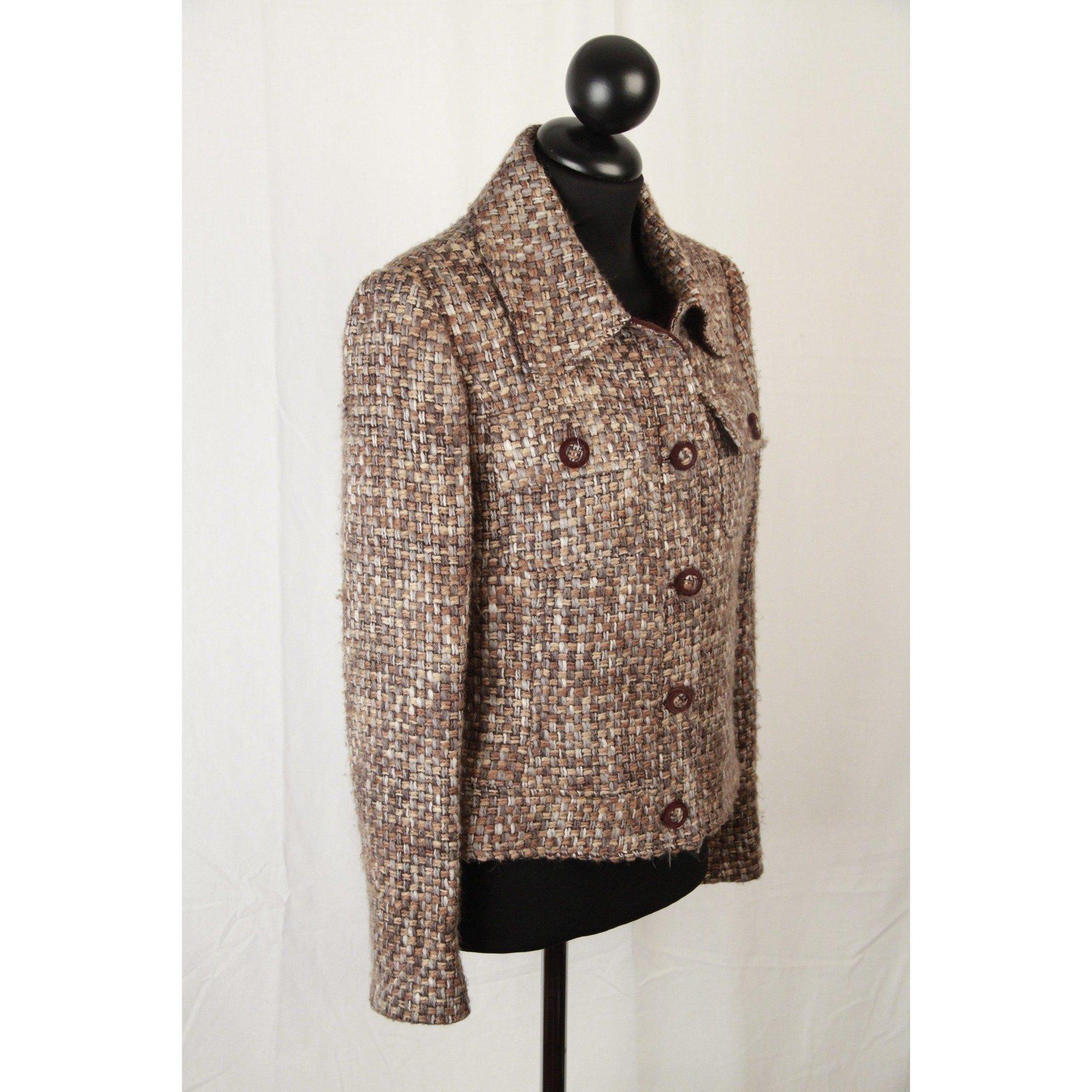 Mila Schon Brown Woven Virgin Wool Blazer Jacket Size 42 In Good Condition In Rome, Rome