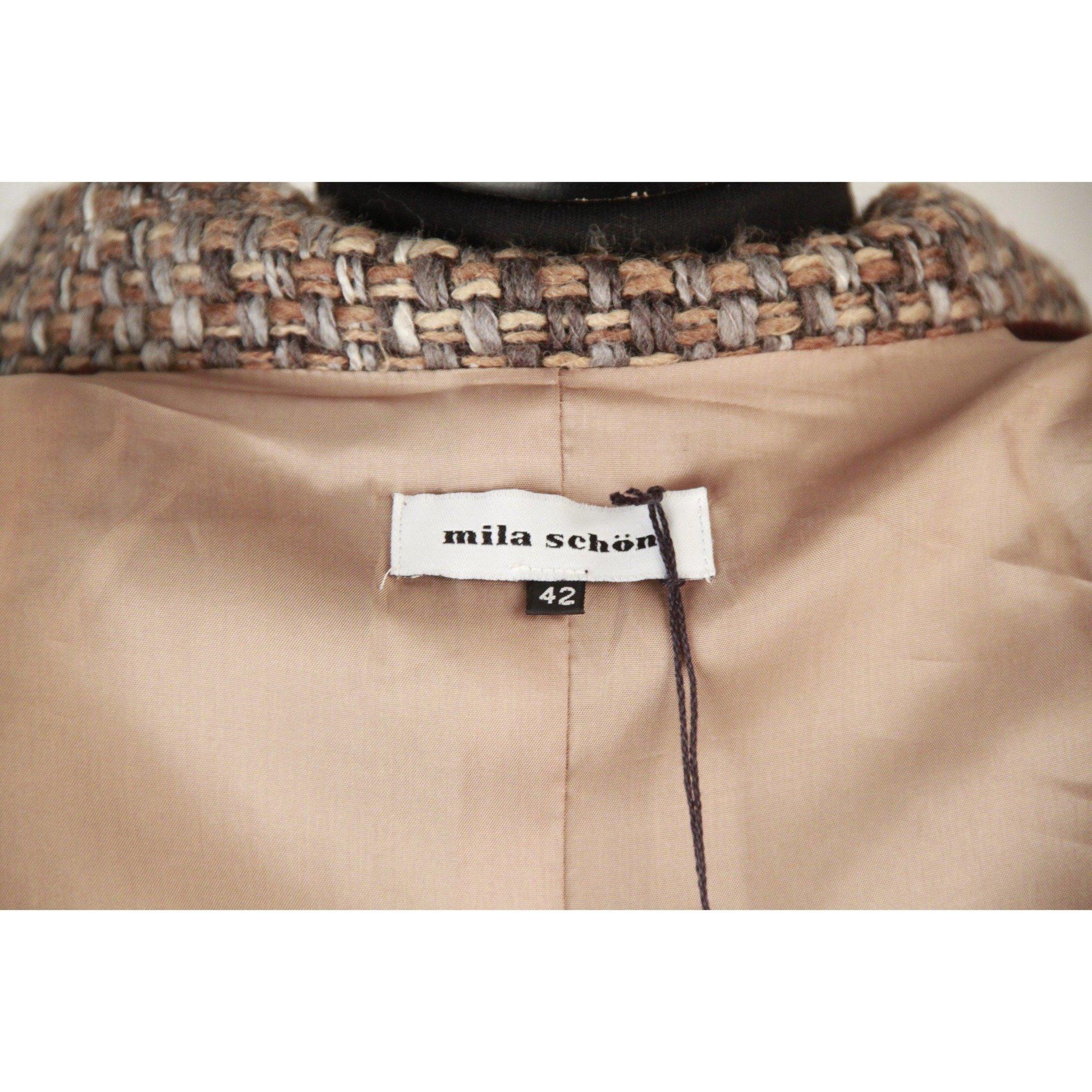 Mila Schon Brown Woven Virgin Wool Blazer Jacket Size 42 3
