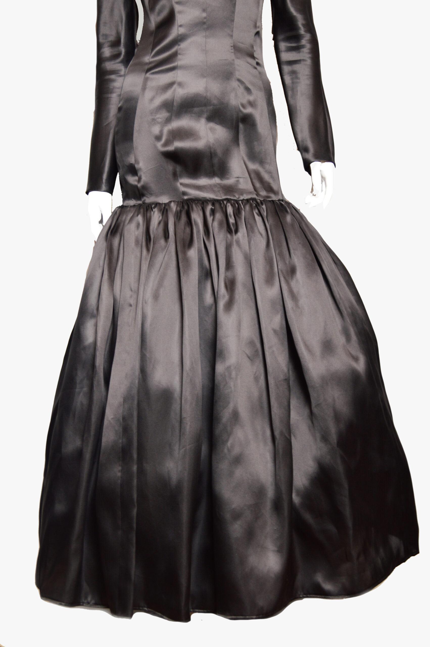 Women's Mila Schon Couture Evening Black Dress, 1980s For Sale