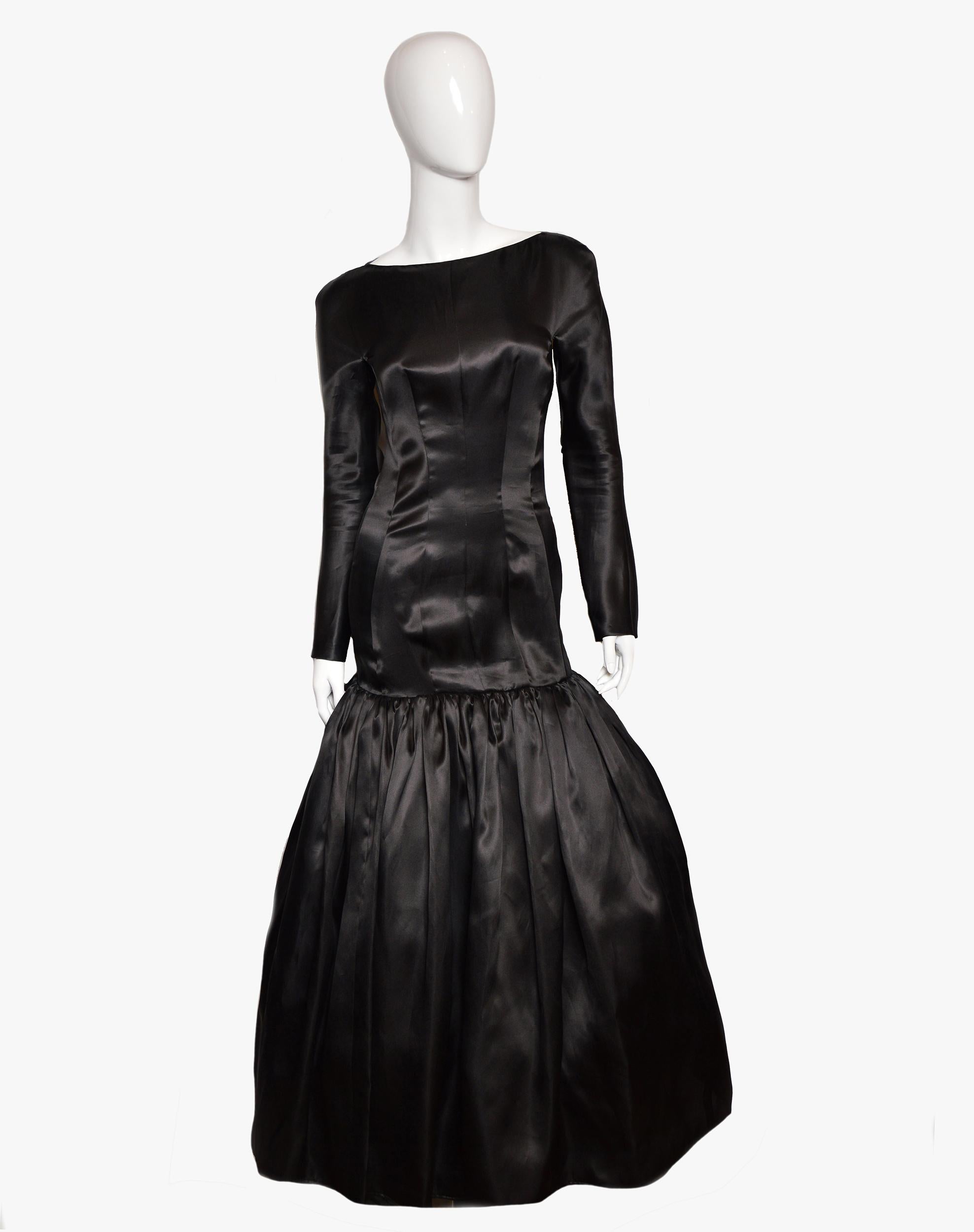 Mila Schon Couture Evening Black Dress, 1980s For Sale