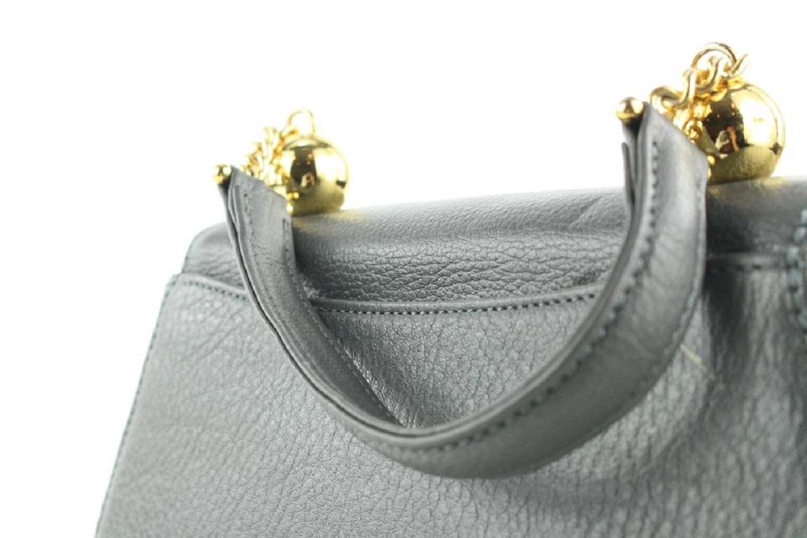 Mila Schon Grey Leather Top Handle Chain Flap Bag 673mil318 For Sale 2