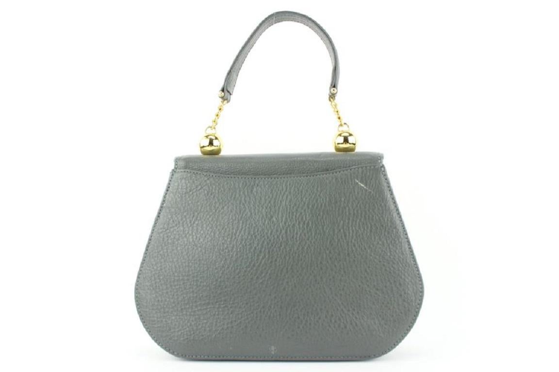 Mila Schon Grey Leather Top Handle Chain Flap Bag 673mil318 In Good Condition For Sale In Dix hills, NY