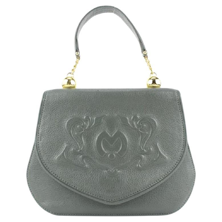 Mila Schon Grey Leather Top Handle Chain Flap Bag 673mil318 For Sale