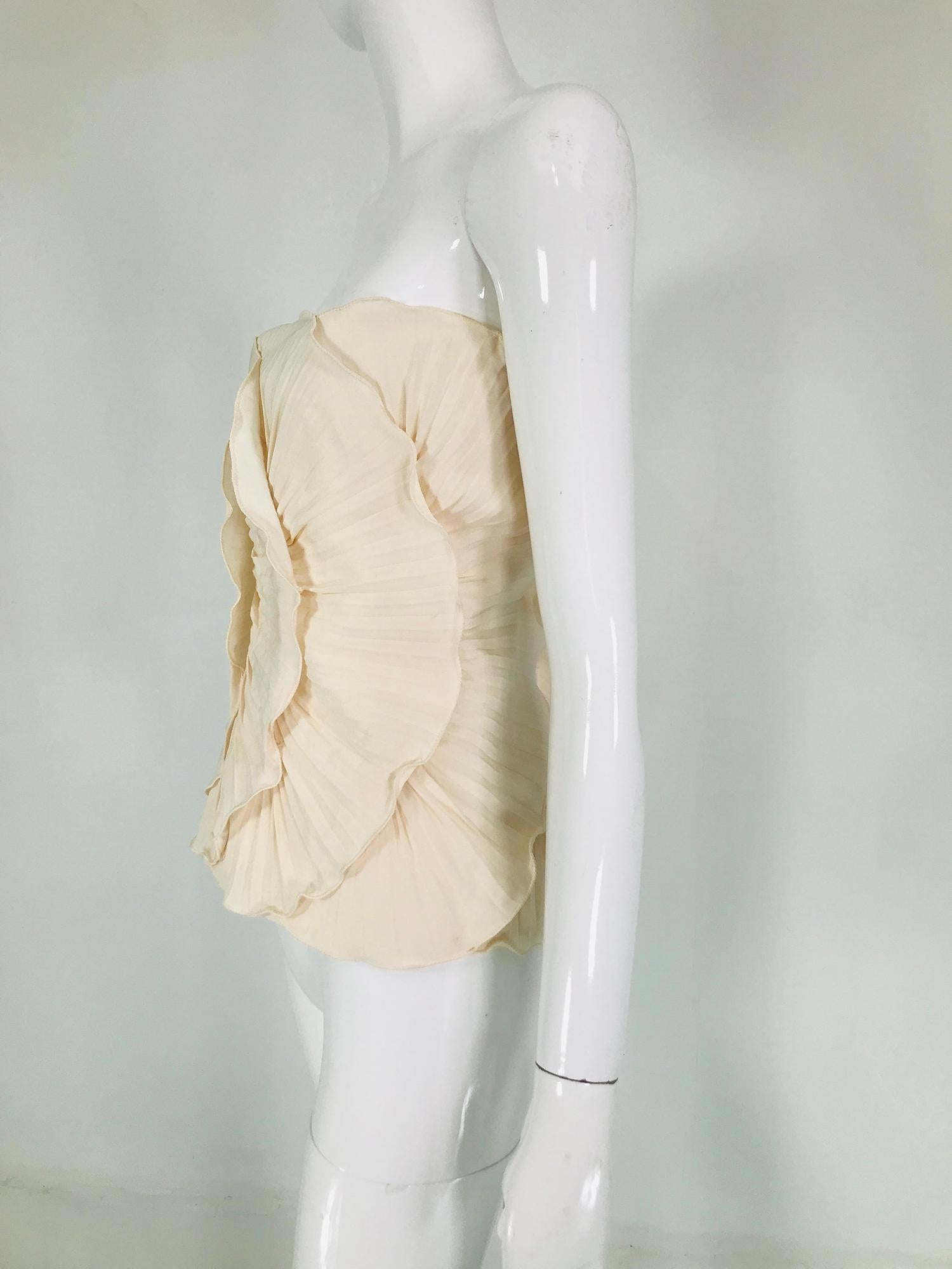 Mila Schon Ivory Bustier Plisse Silk 1980s unworn with tags size 40 For Sale 1