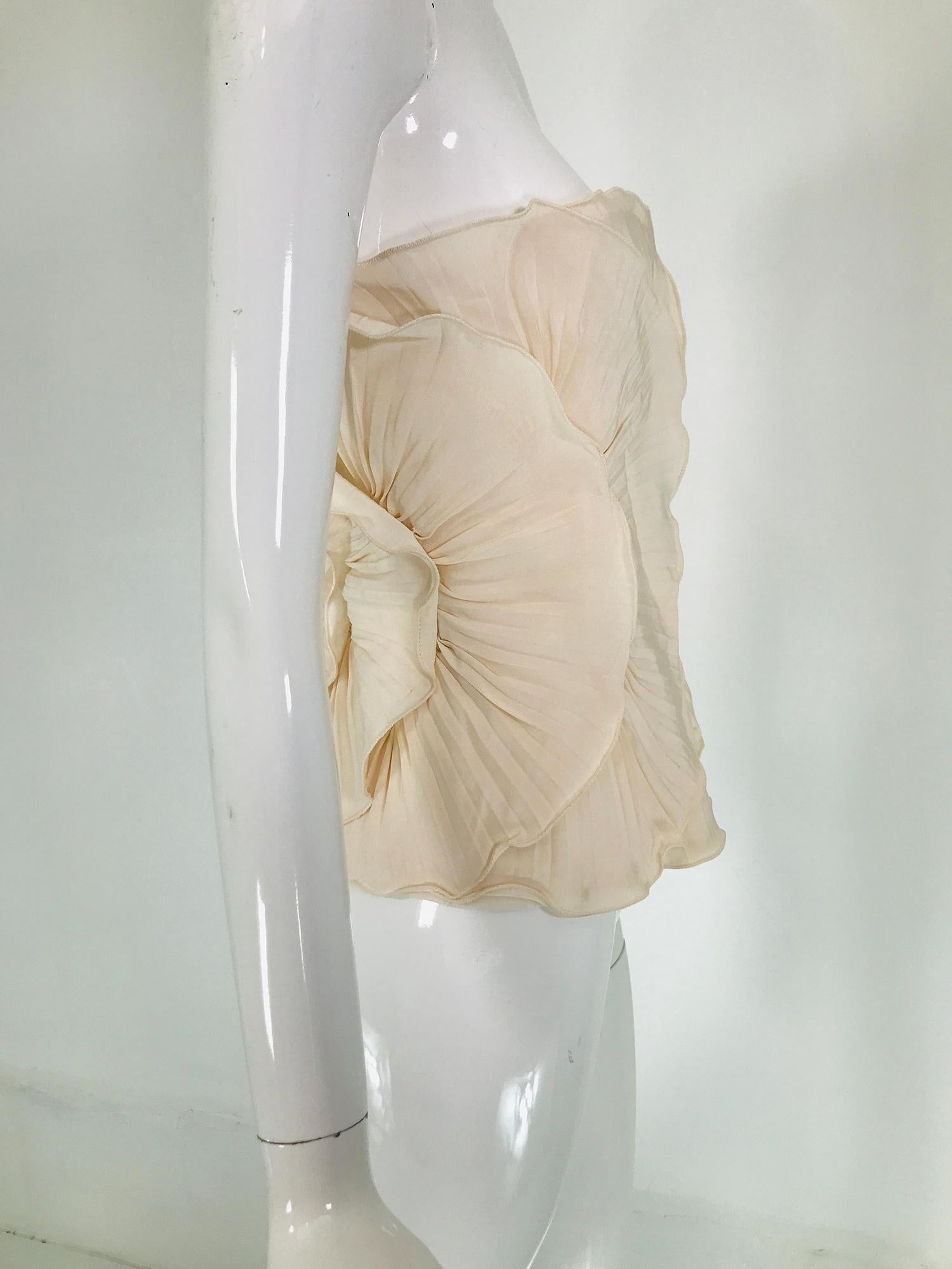 Mila Schon Ivory Bustier Plisse Silk 1980s unworn with tags size 40 For Sale 2