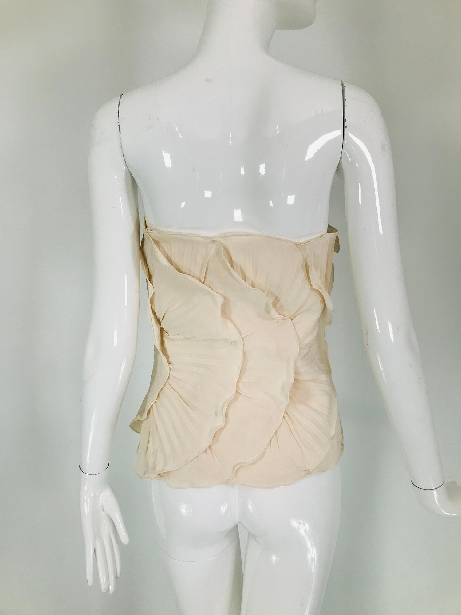 Mila Schon Ivory Bustier Plisse Silk 1980s unworn with tags size 40 For Sale 3