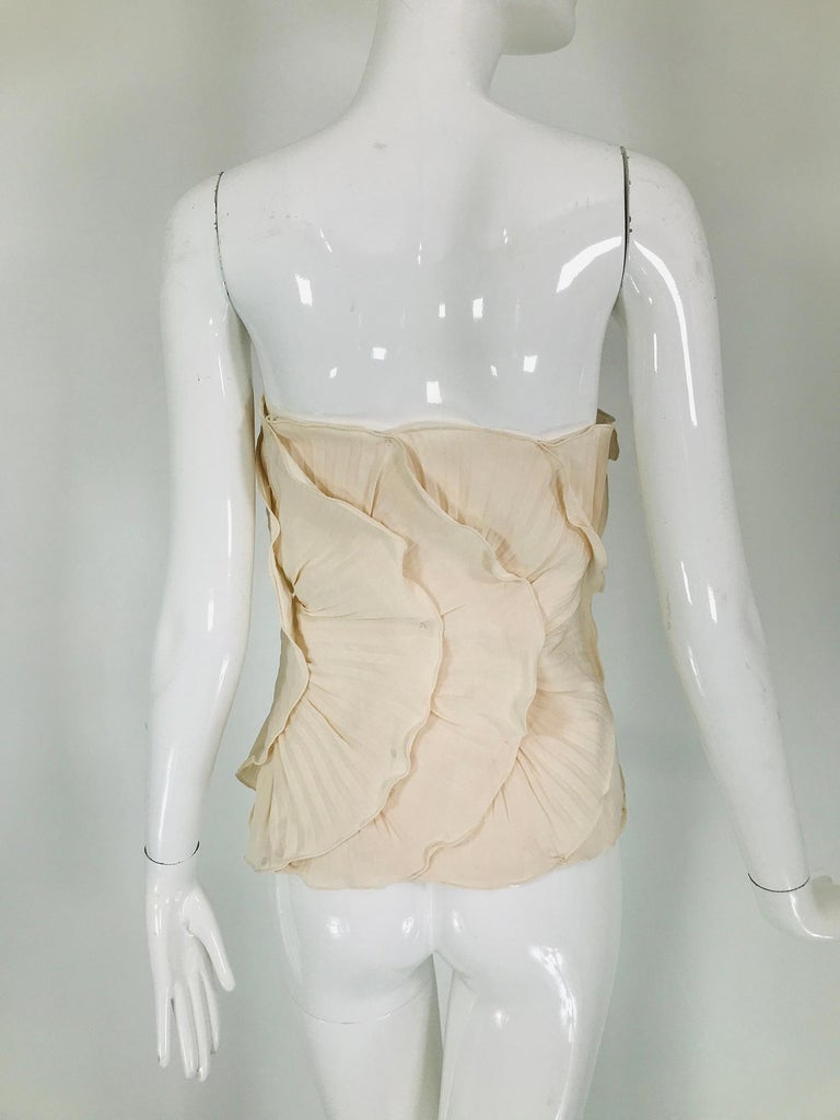 Mila Schon Ivory Bustier Plisse Silk 1980s unworn with tags size 40 For Sale 4