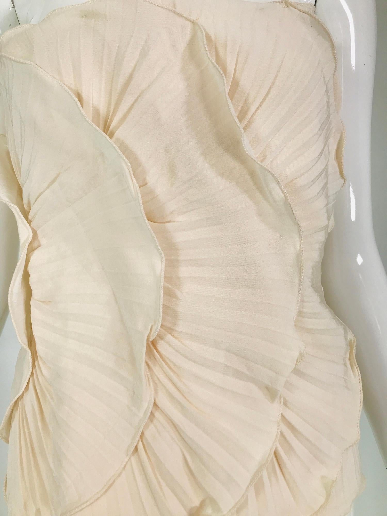 Mila Schon Ivory Bustier Plisse Silk 1980s unworn with tags size 40 For Sale 4