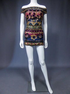 Blusa tipo túnica con bordados y lentejuelas de Mila Schön, alta costura de finales de los 80