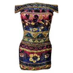 Blusa tipo túnica con bordados y lentejuelas de Mila Schön, alta costura de finales de los 80