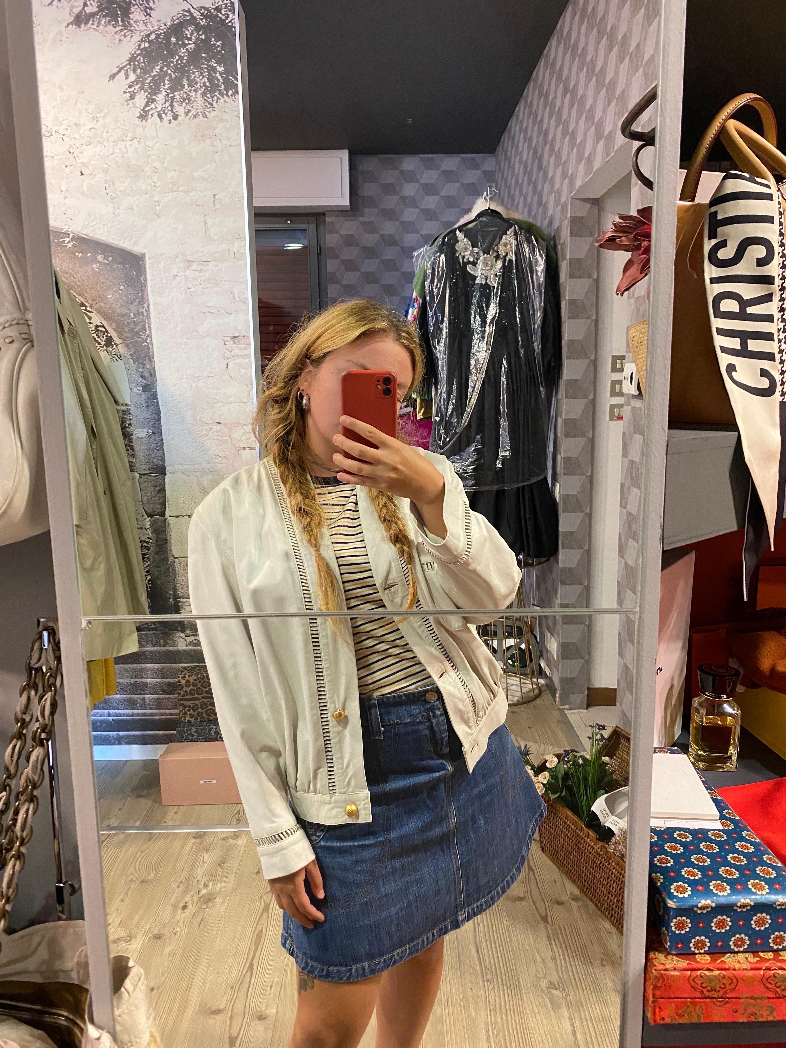 Giacca bomber in pelle bianca Mila Schön in vendita 6