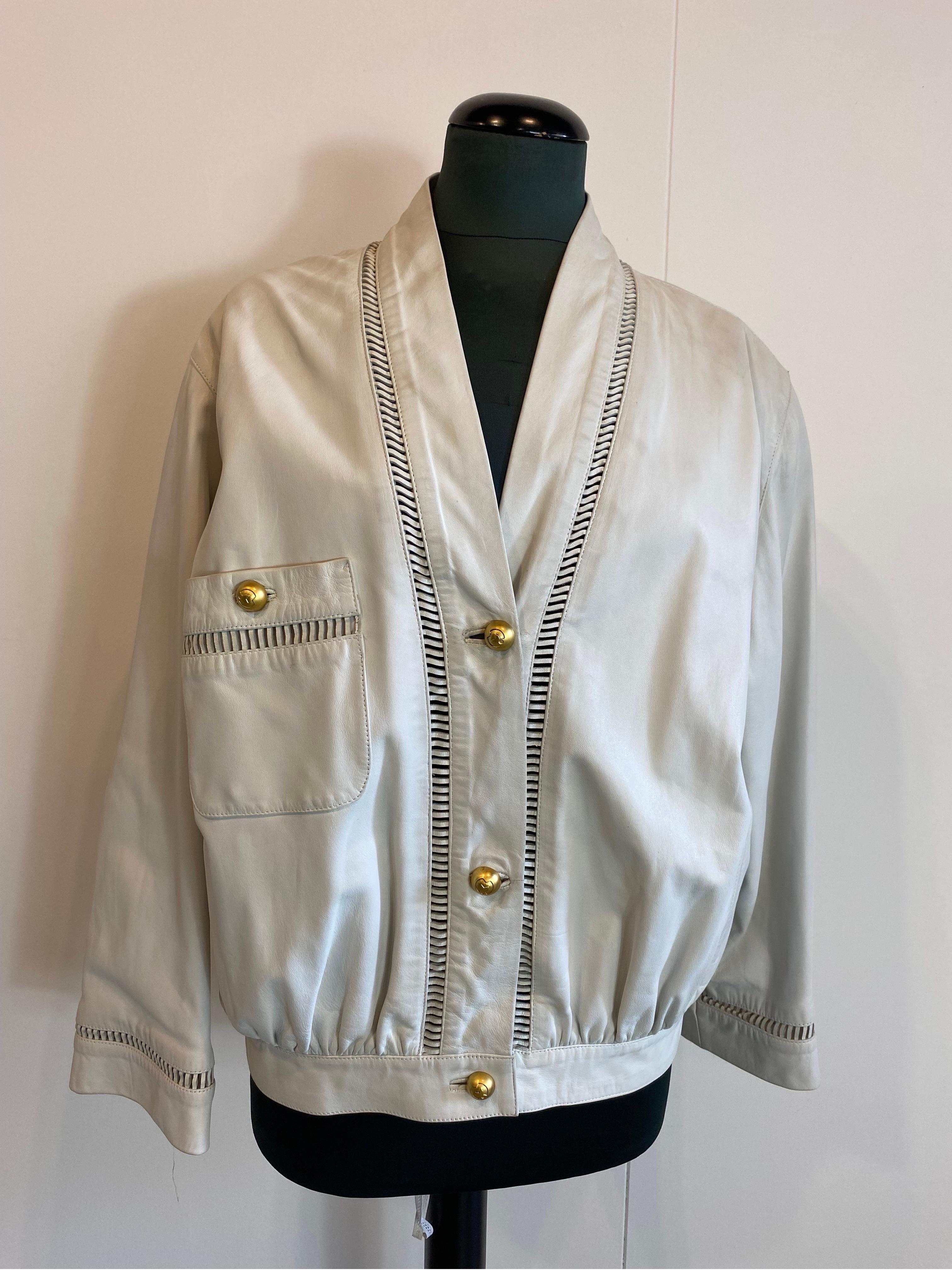 Giacca bomber in pelle bianca Mila Schön in vendita 2