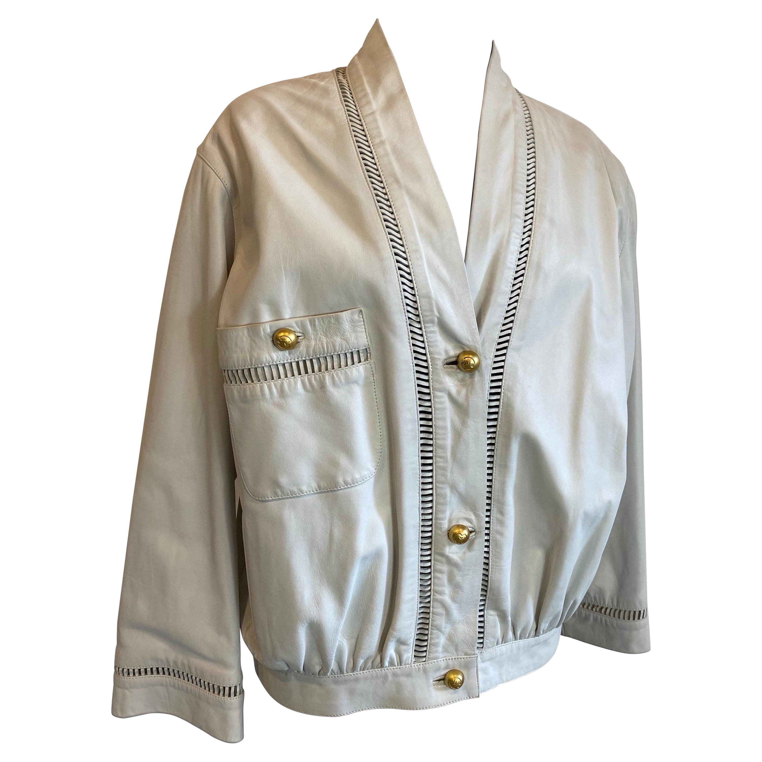 Giacca bomber in pelle bianca Mila Schön