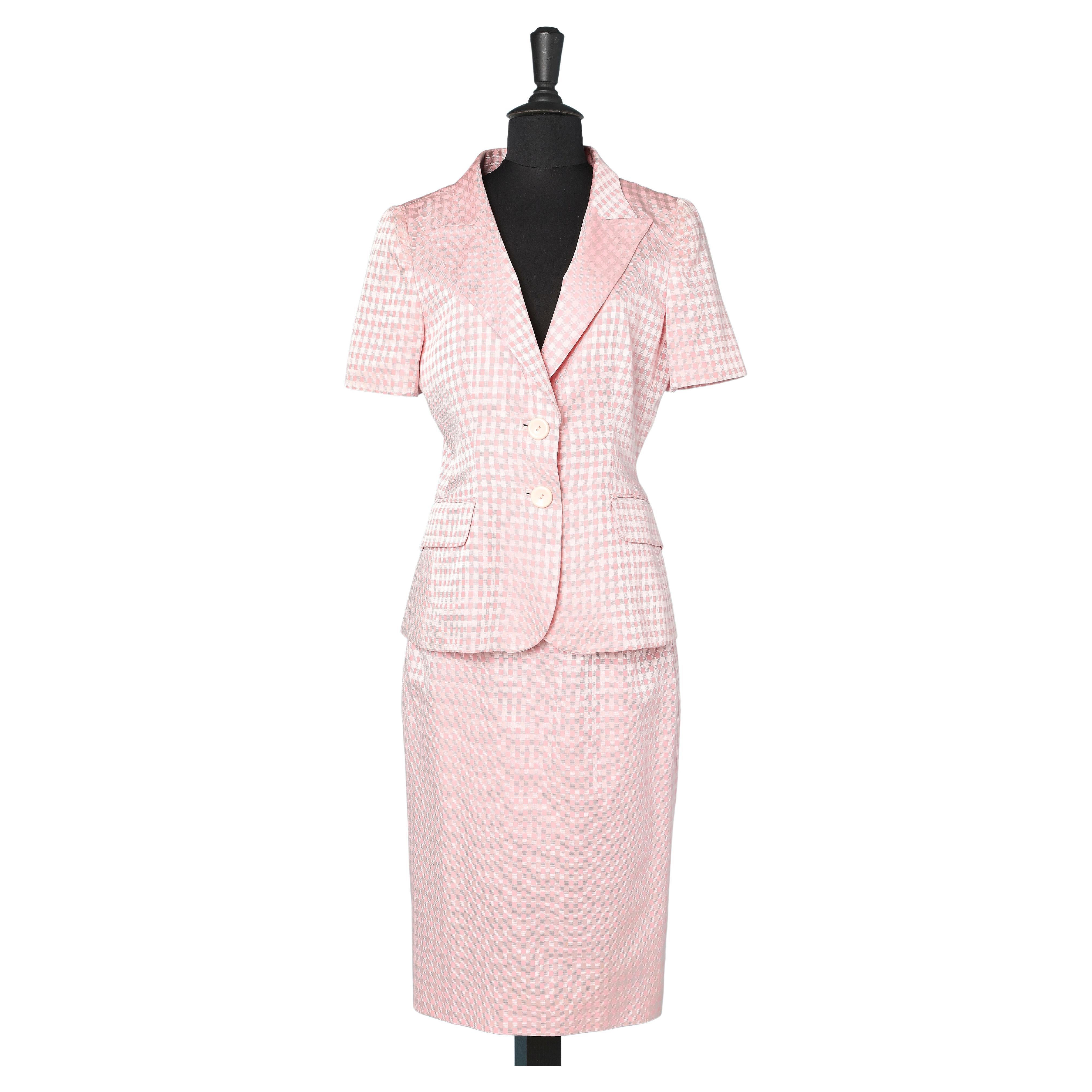 Mila Schon pink vichy skirt-suit  For Sale