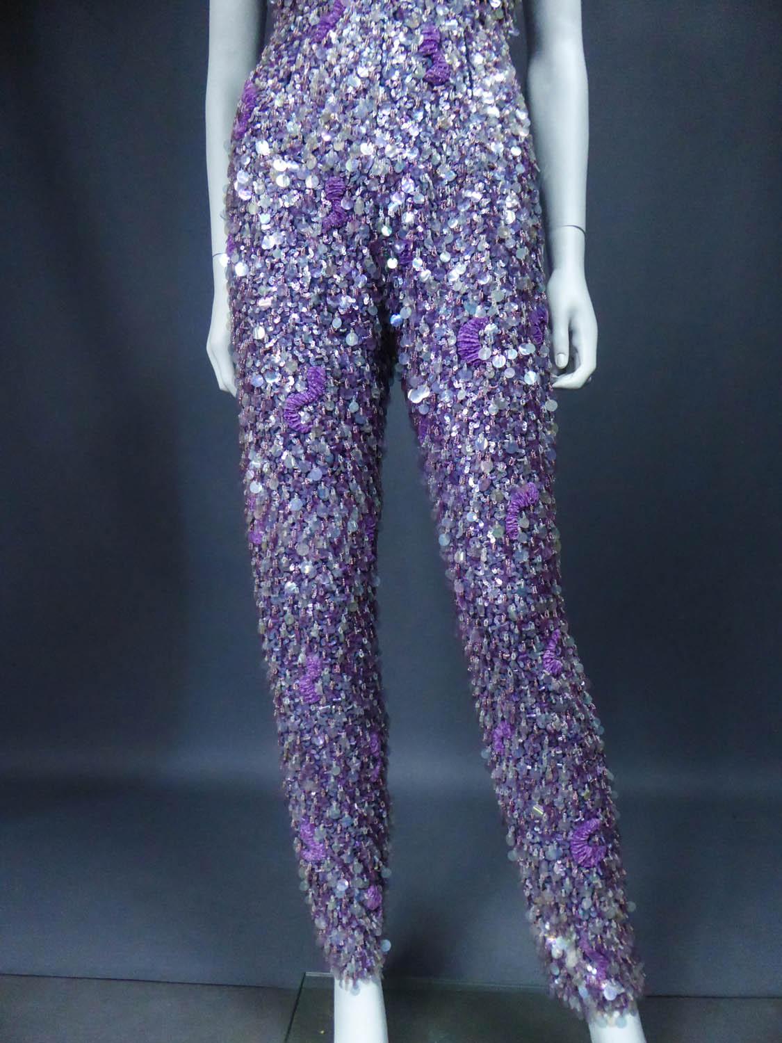 A Mila Schön Couture Sequin Embroidered Trousers Suit Circa 1968 In Good Condition In Toulon, FR