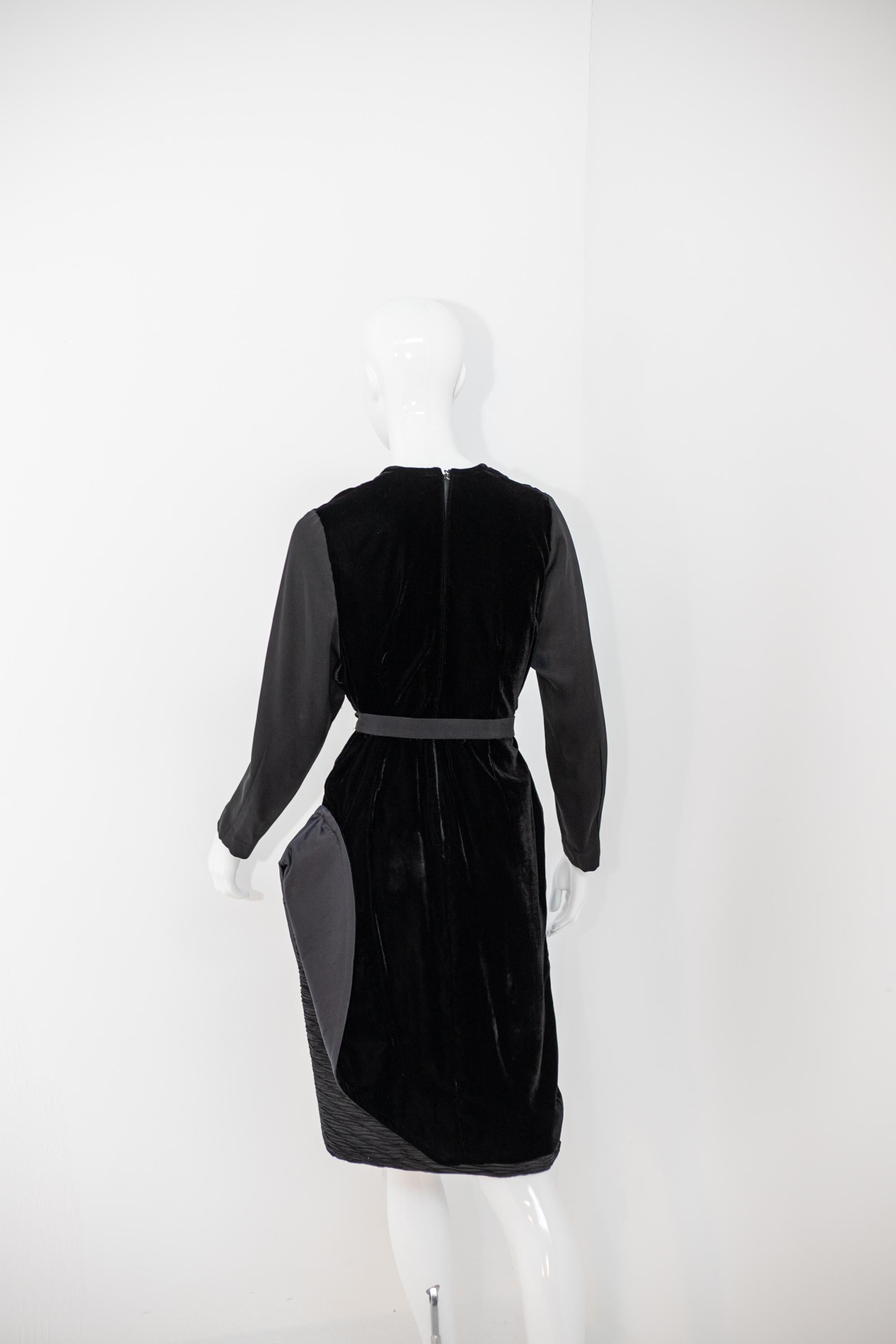 Mila Schön Vintage Black Silk Evening Dress For Sale 2