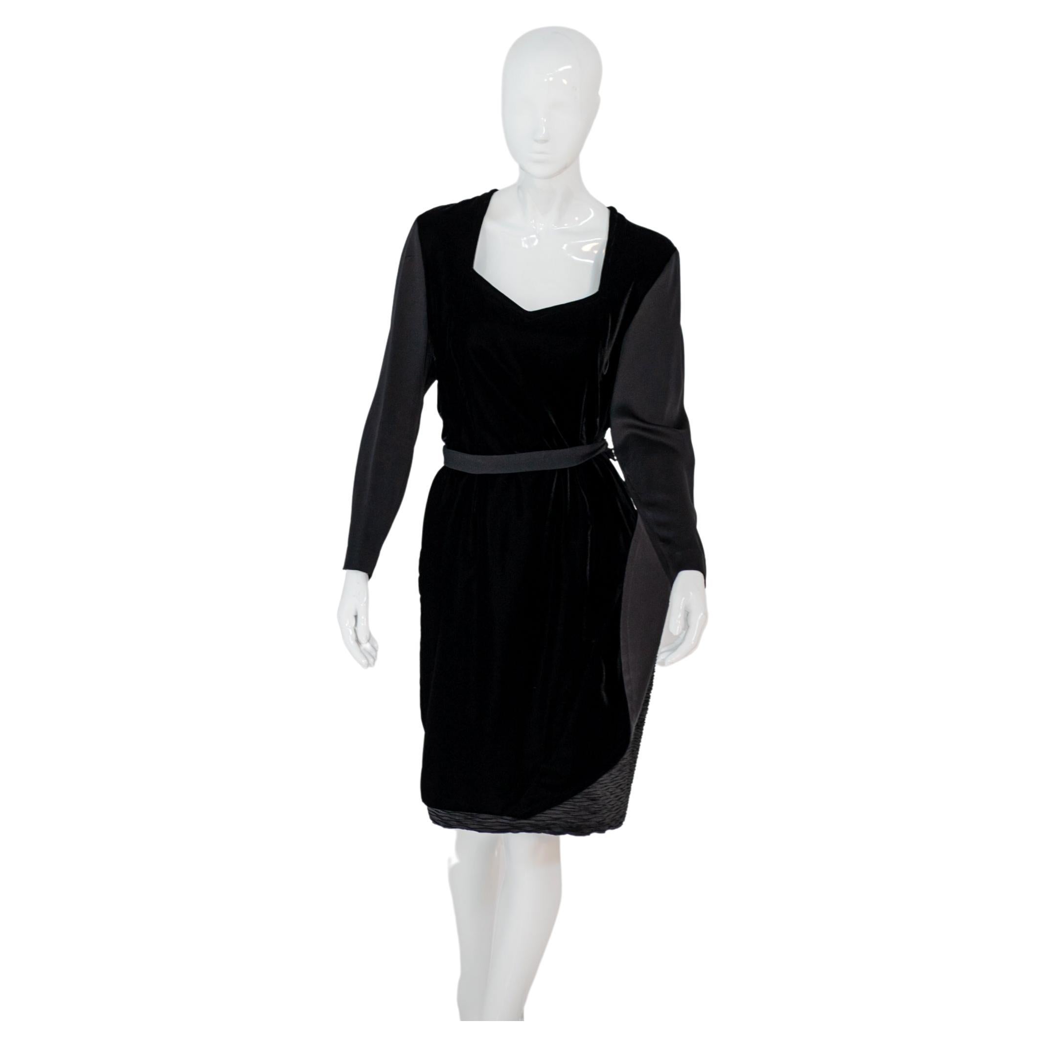 Mila Schön Vintage Black Silk Evening Dress