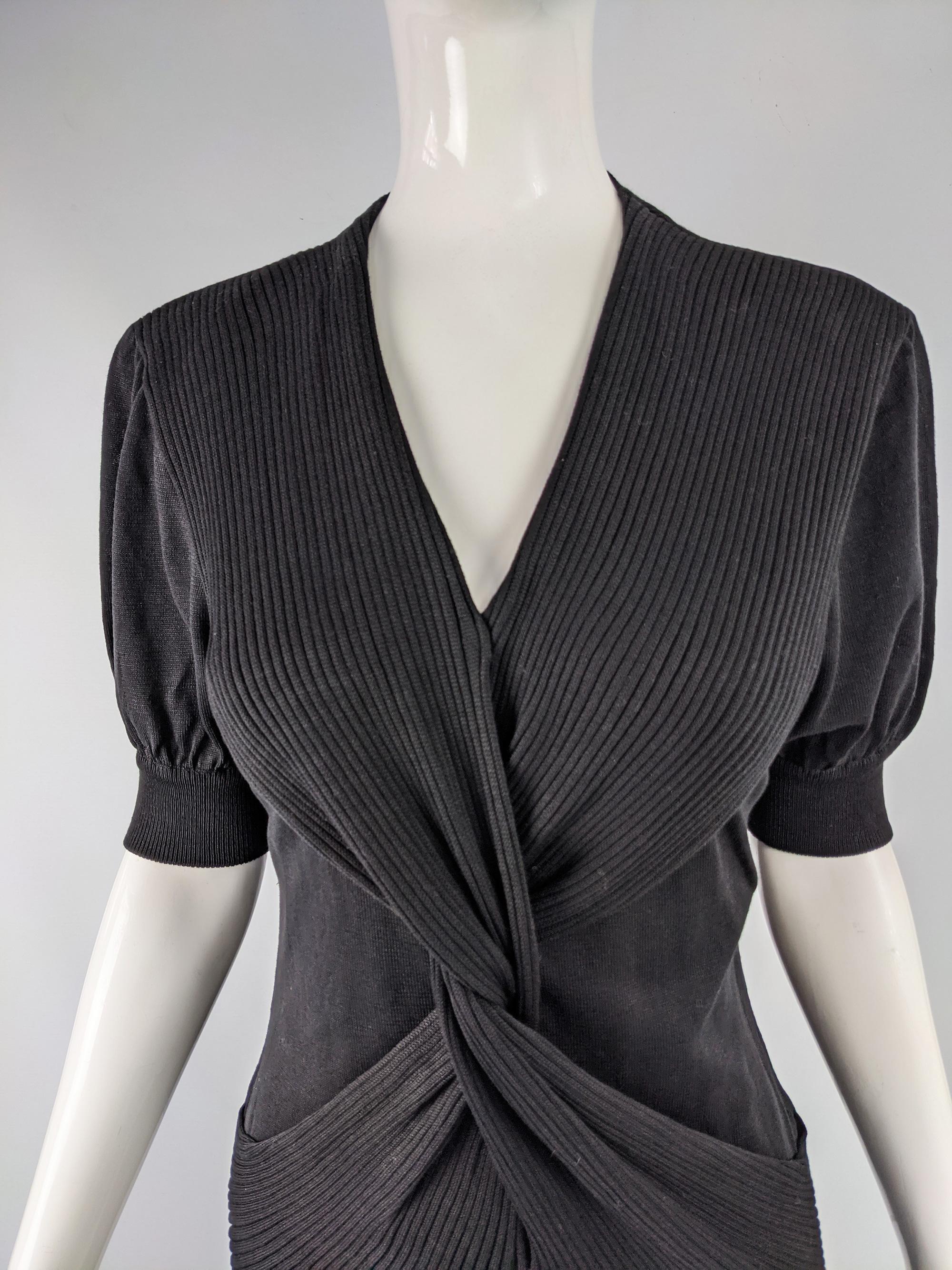 Women's Mila Schon Vintage Black Twisted Knit Sweater Dress For Sale