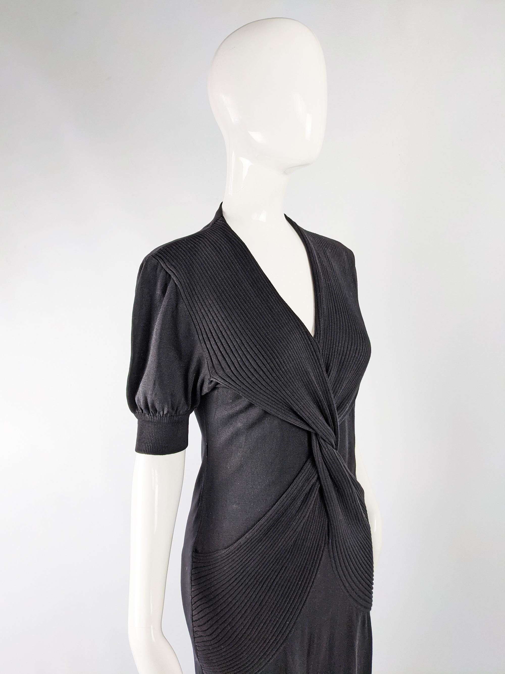 Mila Schon Vintage Black Twisted Knit Sweater Dress For Sale 1