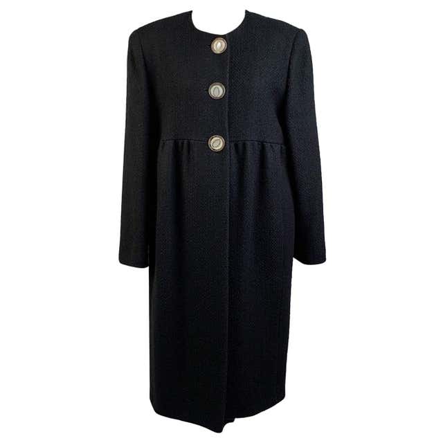 Mila Schon Vintage Black Wool Blend Empire Waist Coat Size 42 For Sale ...