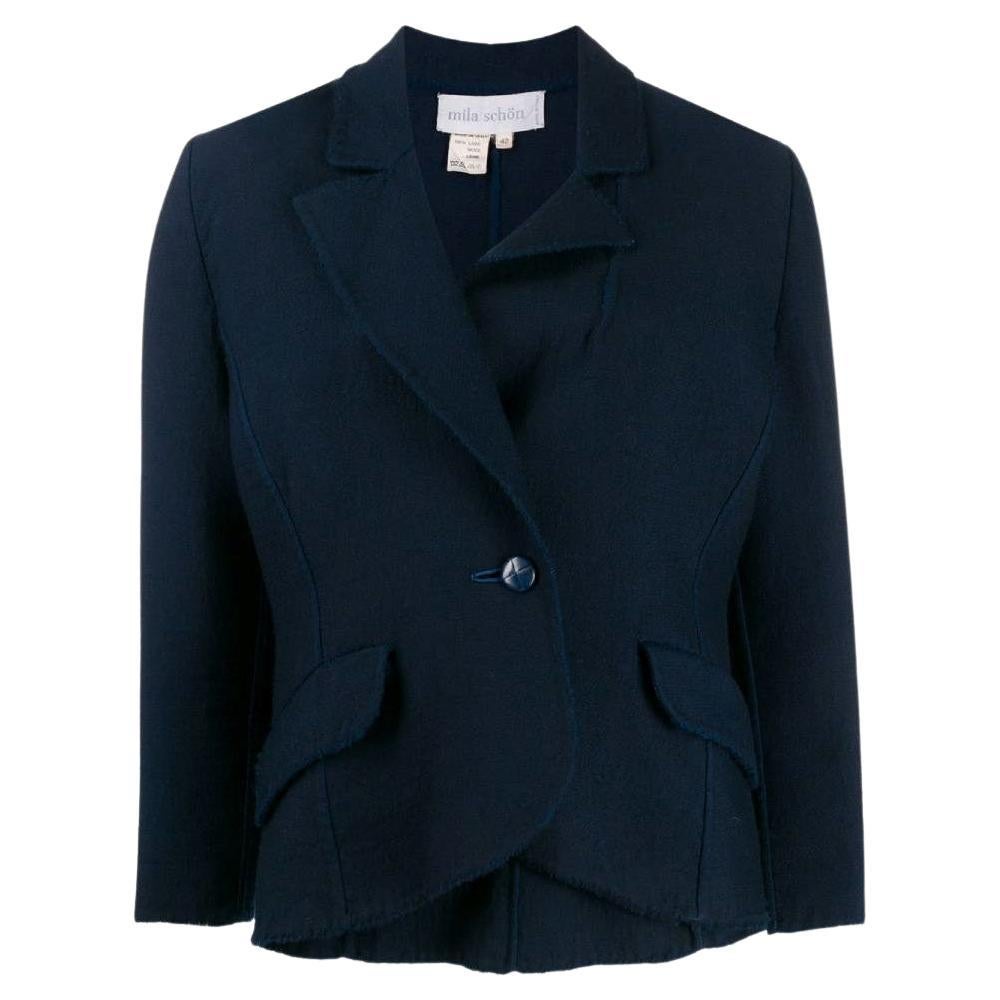 Mila Schon Vintage blue wool 70s jacket with lapel collar For Sale